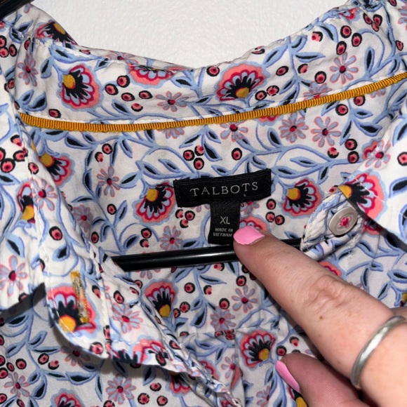 Talbots Cotton Lotus Flower Floral Button Down Blouse Size XL - Picture 3 of 10
